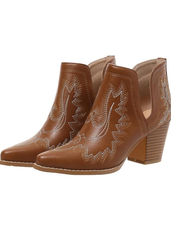 Shoes - Women's Tan Western Cut-Out Ankle Booties